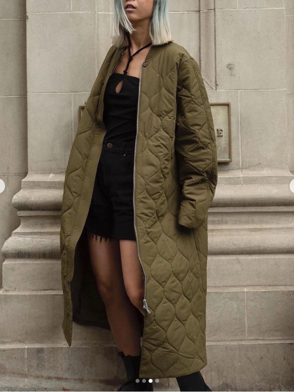 COS Olive Green Quilted Long Coat